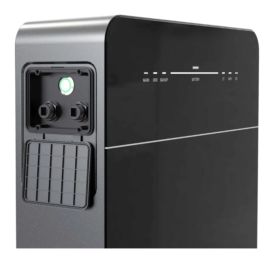 Batterie plug and play Marstek Venus E 5,12 kWh, vue de profil avec ses prises de raccordement