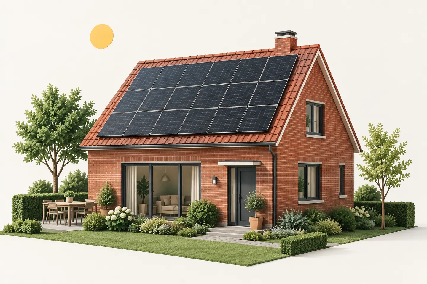 Illustration : maison avec panneaux solaires