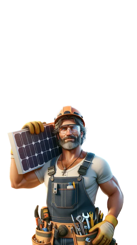 L’installateur Clay Service, avec son casque et son panneau solaire